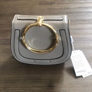 Ainifeel Leather Top Handle Handbag Rung Purse